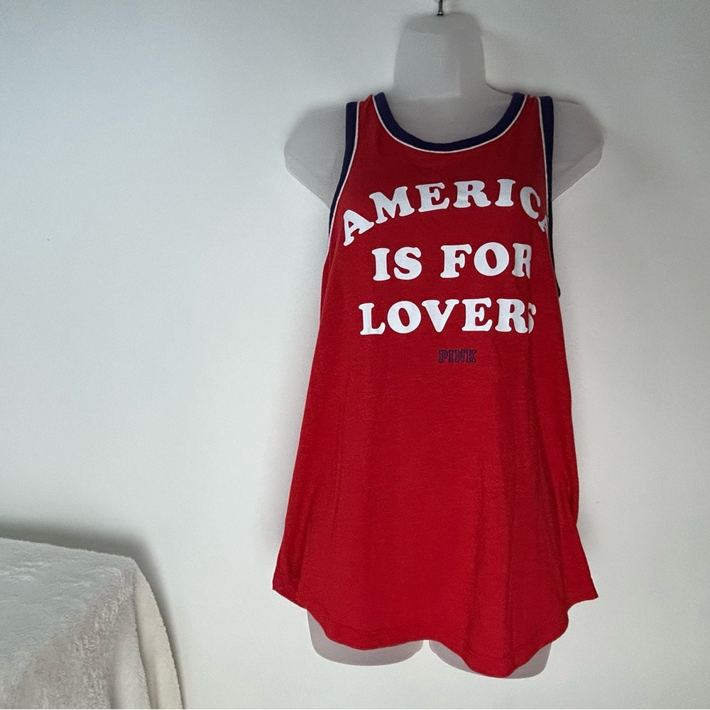 PINK Victoria's Secret Red Tank Top "America is for Lovers" Small